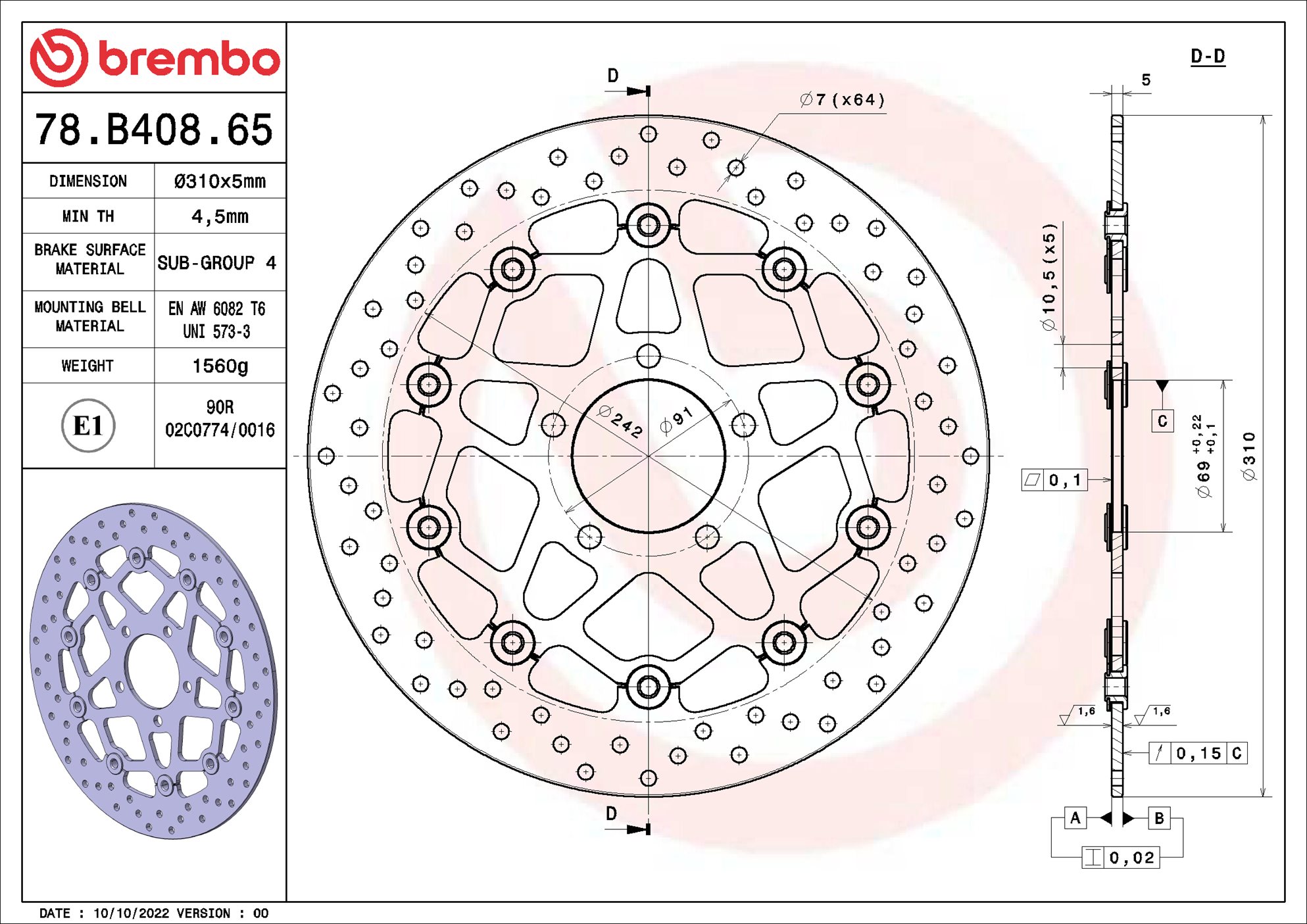 Brembo Remschijf 78B40865