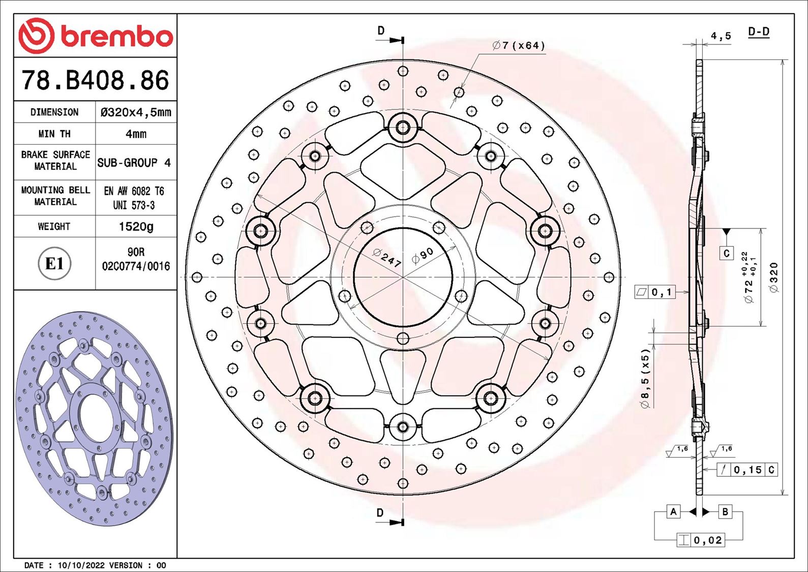 Brembo Remschijf 78B40886