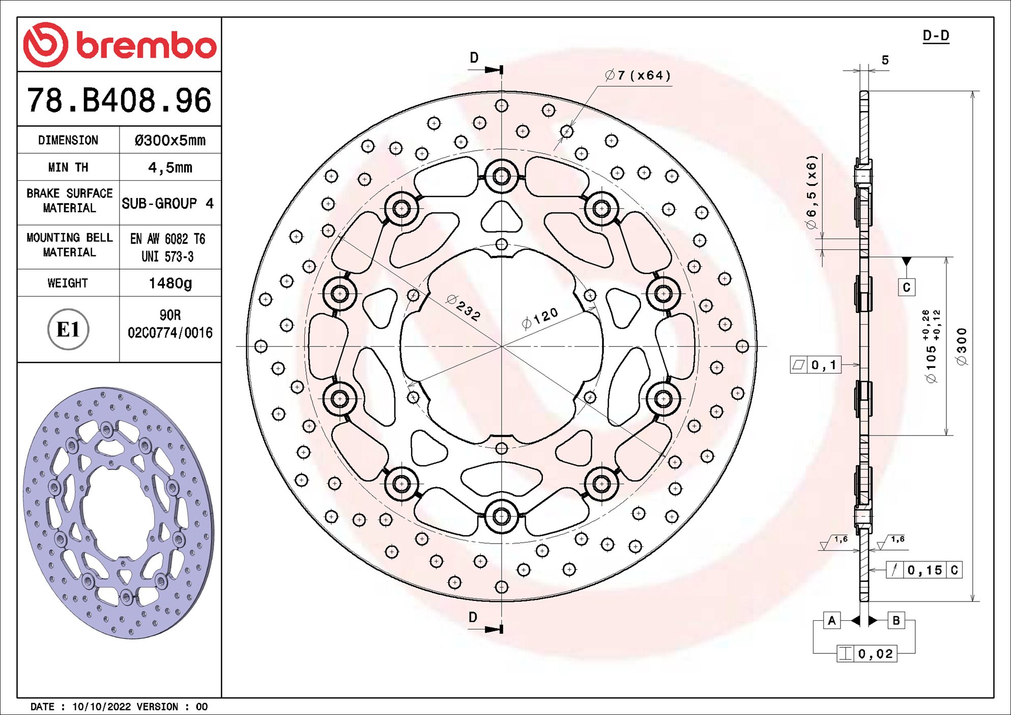 Brembo Remschijf 78B40896