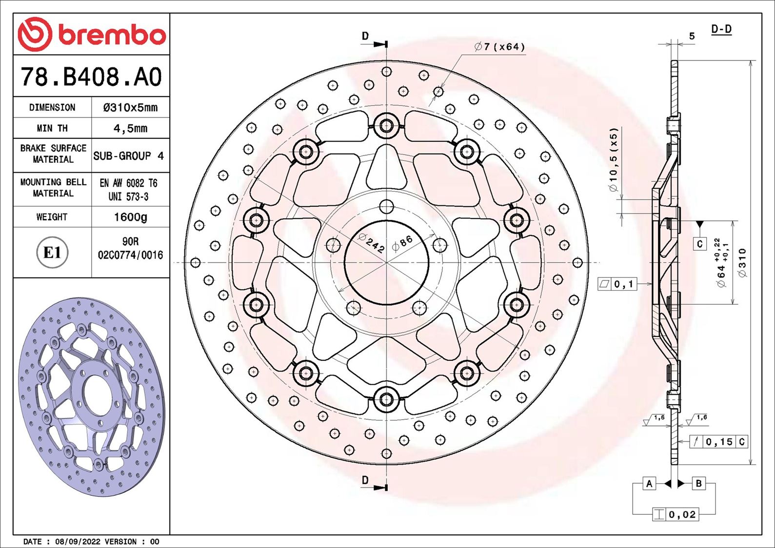 Brembo Remschijf 78B408A0