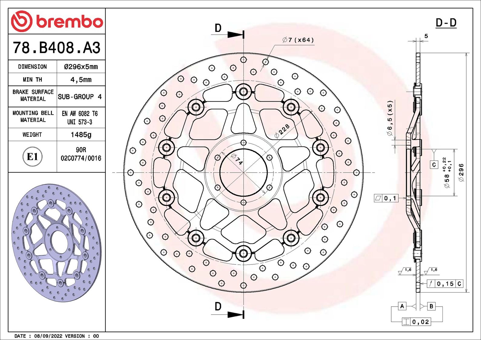 Brembo Remschijf 78B408A3