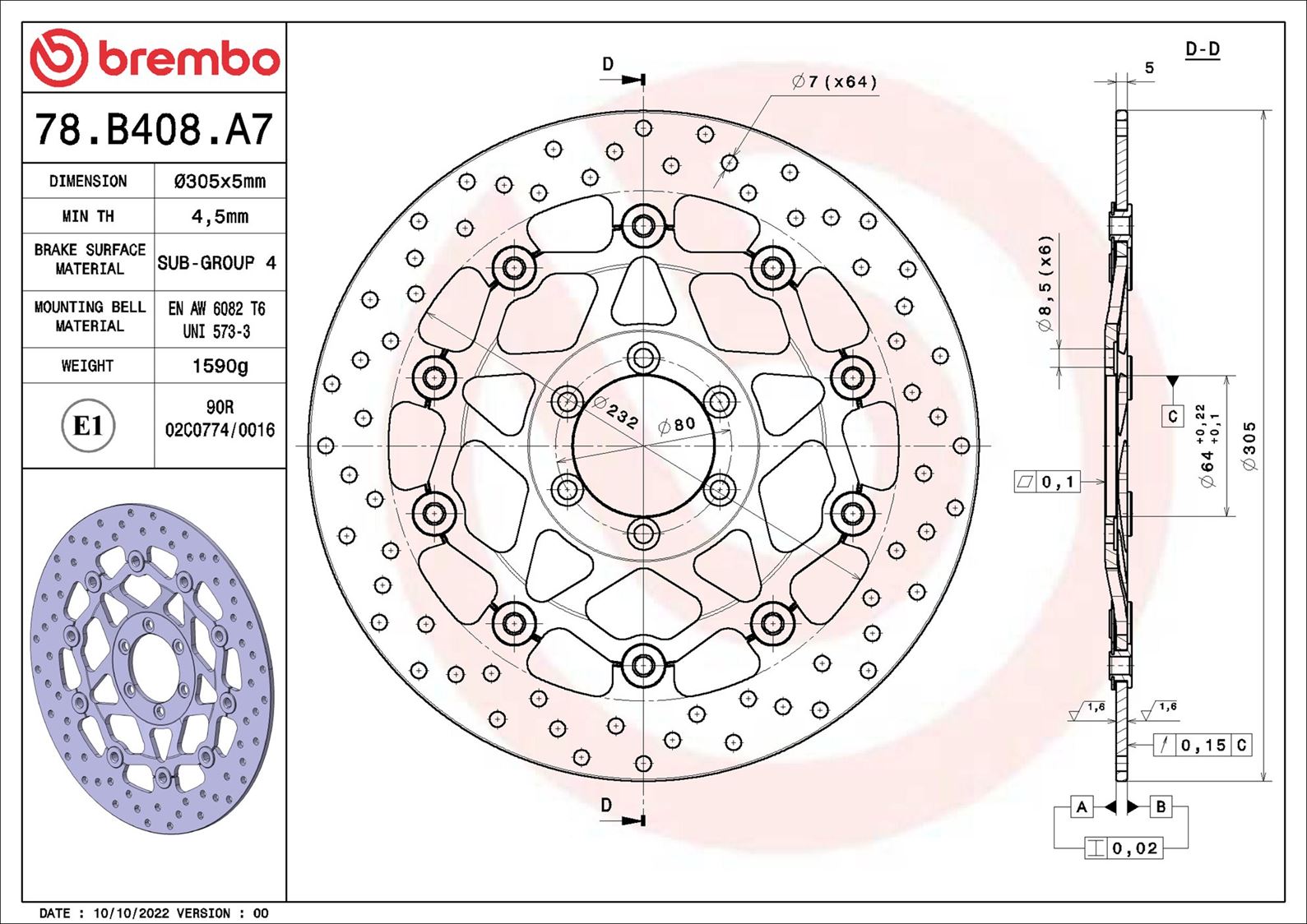 Brembo Remschijf 78B408A7