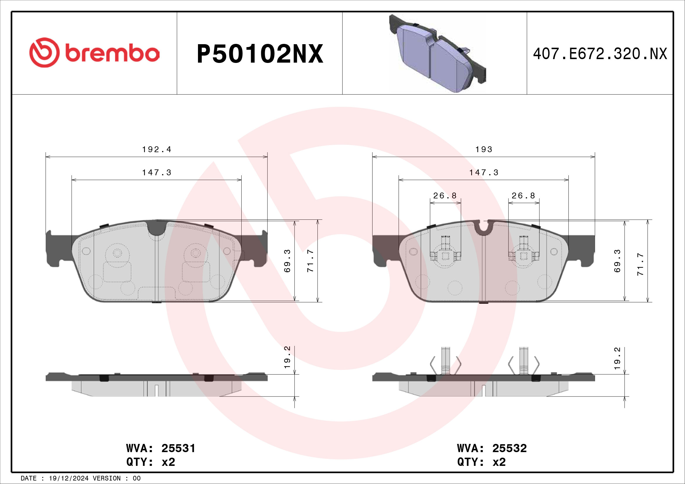 Brembo Remblokkenset, schijfrem P50102NX