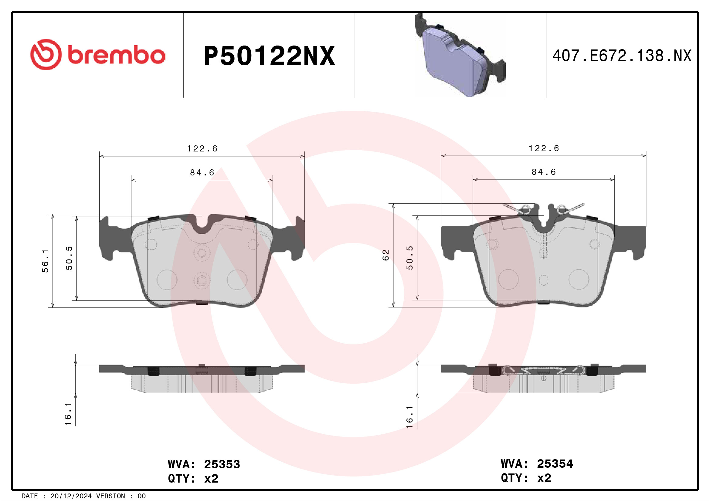 Brembo Remblokkenset, schijfrem P50122NX