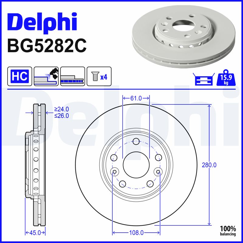 Delphi Diesel Remschijf BG5282C