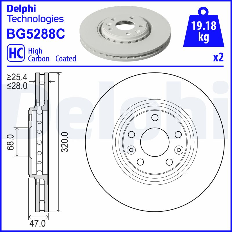 Delphi Diesel Remschijf BG5288C