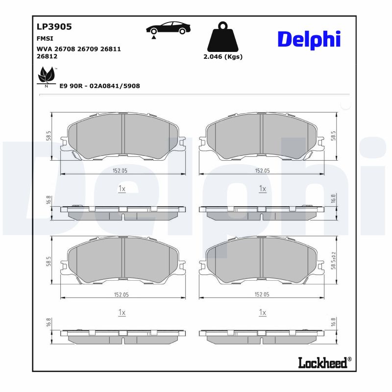 Delphi Diesel Remblokkenset, schijfrem LP3905