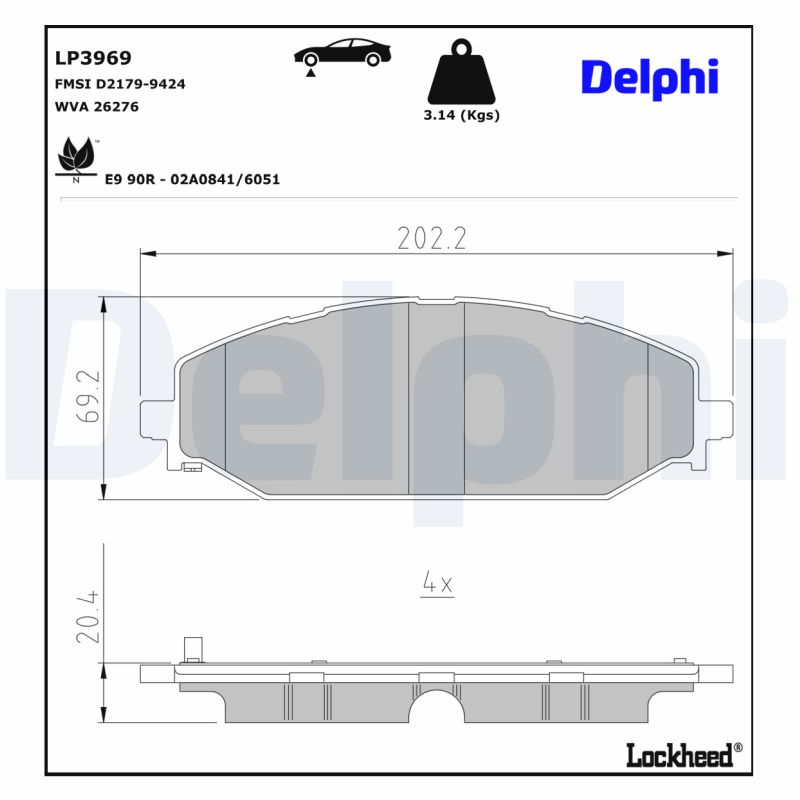 Delphi Diesel Remblokkenset, schijfrem LP3969