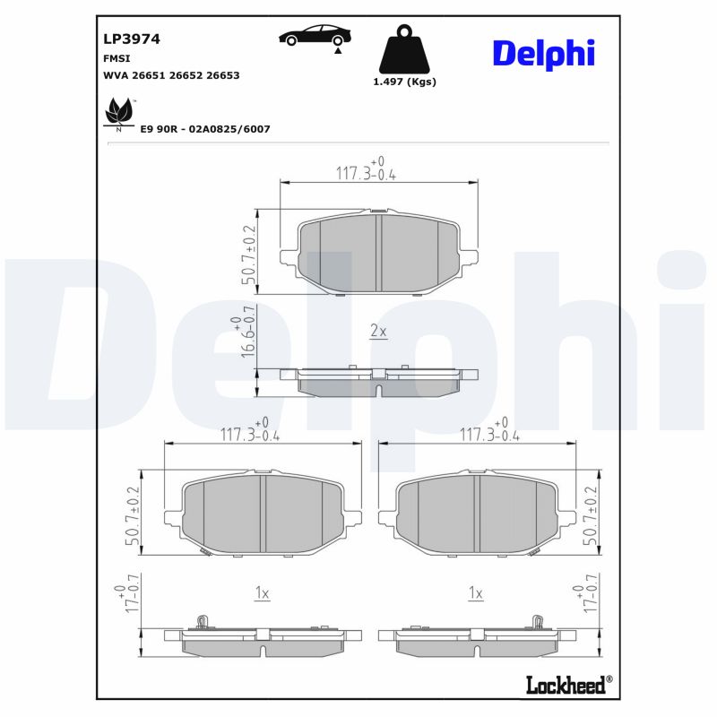 Delphi Diesel Remblokkenset, schijfrem LP3974