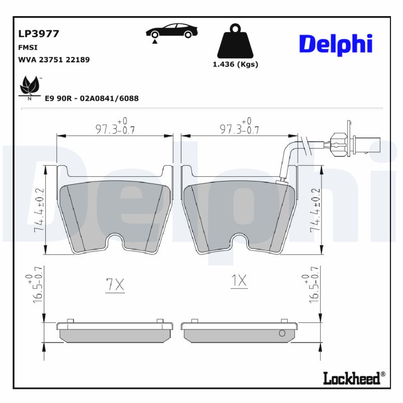 Delphi Diesel Remblokkenset, schijfrem LP3977