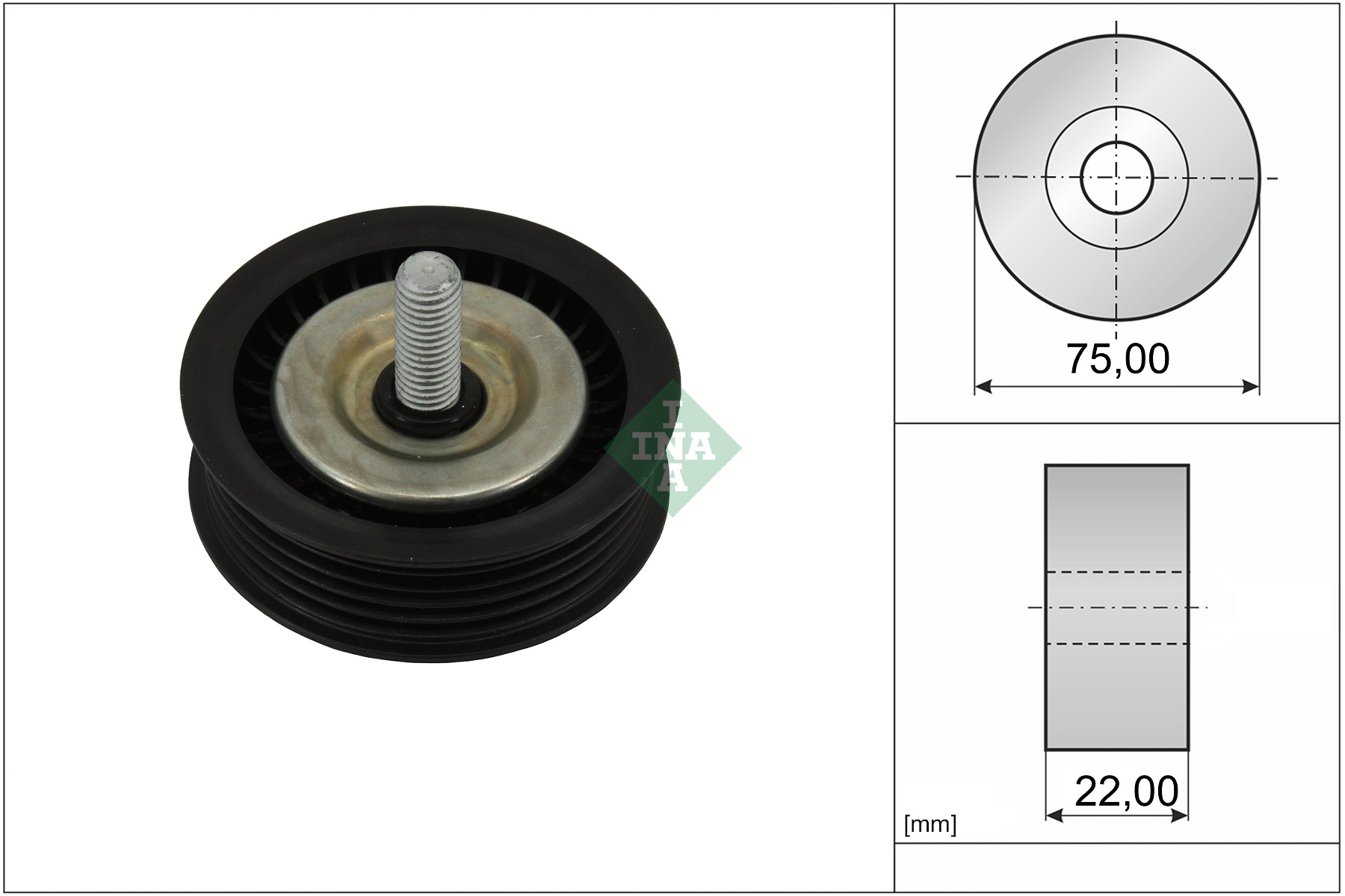 INA Geleide rol/omdraairol, Poly V-riem 532 1197 10