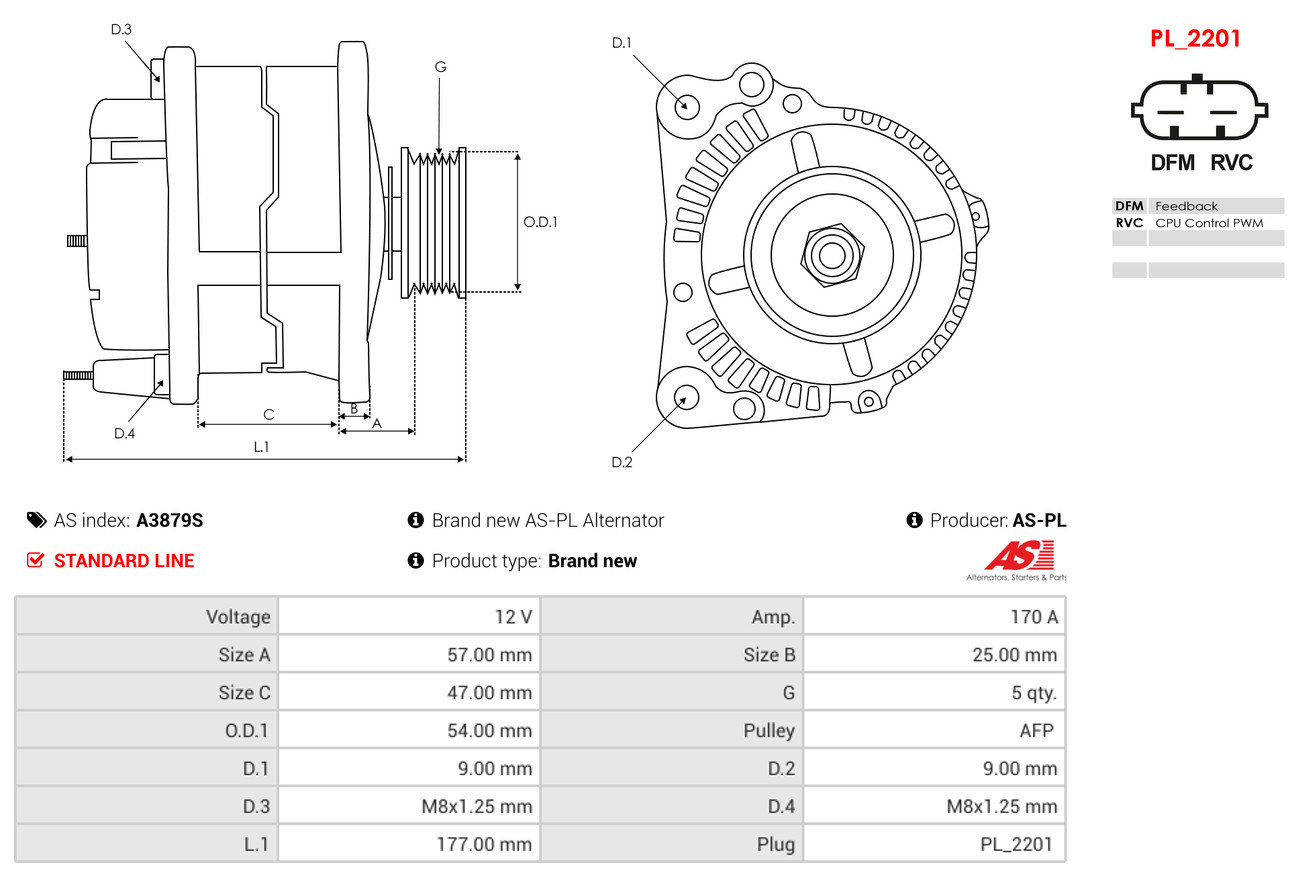 AS-PL Dynamo / Alternator A3879S