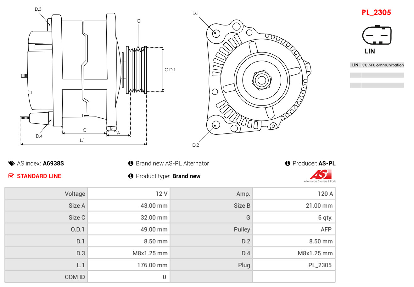 AS-PL Dynamo / Alternator A6938S