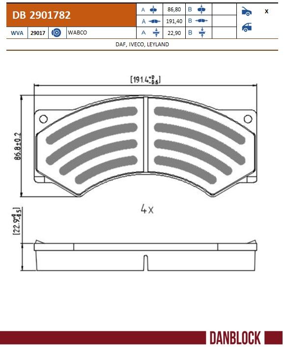 Danblock Remblokkenset, schijfrem DB 2901782