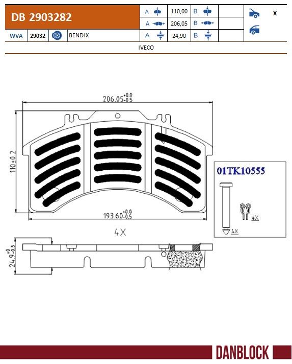 Danblock Remblokkenset, schijfrem DB 2903282