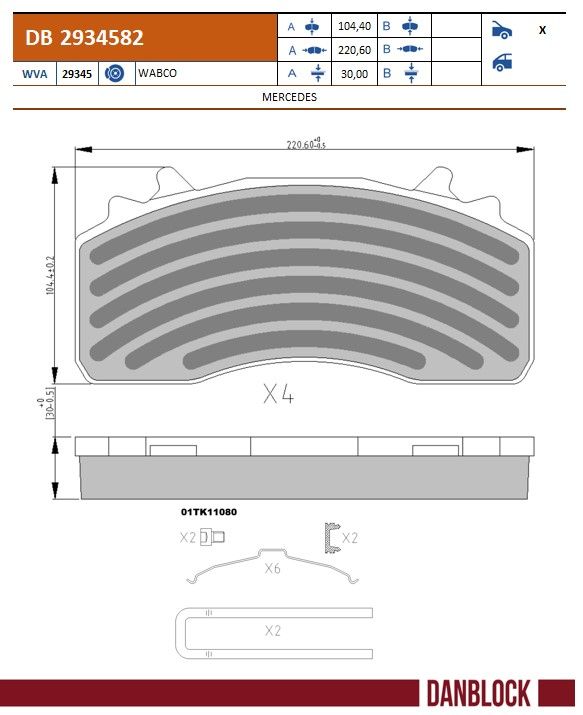Danblock Remblokkenset, schijfrem DB 2934582