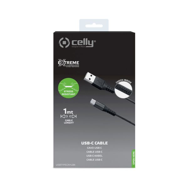 Celly Celly Datakabel USB-C Nylon 1 meter zwart 0517513