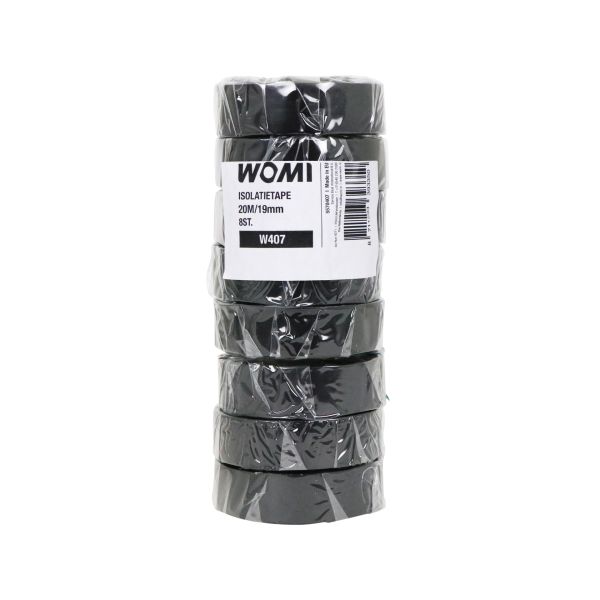 Womi Womi W407 PVC Isolatie Tape 19mmx20m Zwart 8 Stuks 5570407